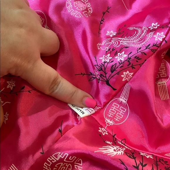 Hot Pink & Black Reversible Kimono Robe w/ Pockets - Picture 4 of 5